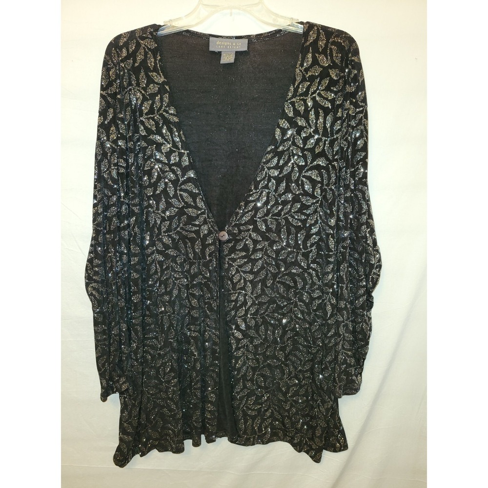 Lane Bryant Designs & Co Evening Jacket 22/24 Black Silver Leaf Stretch Button
